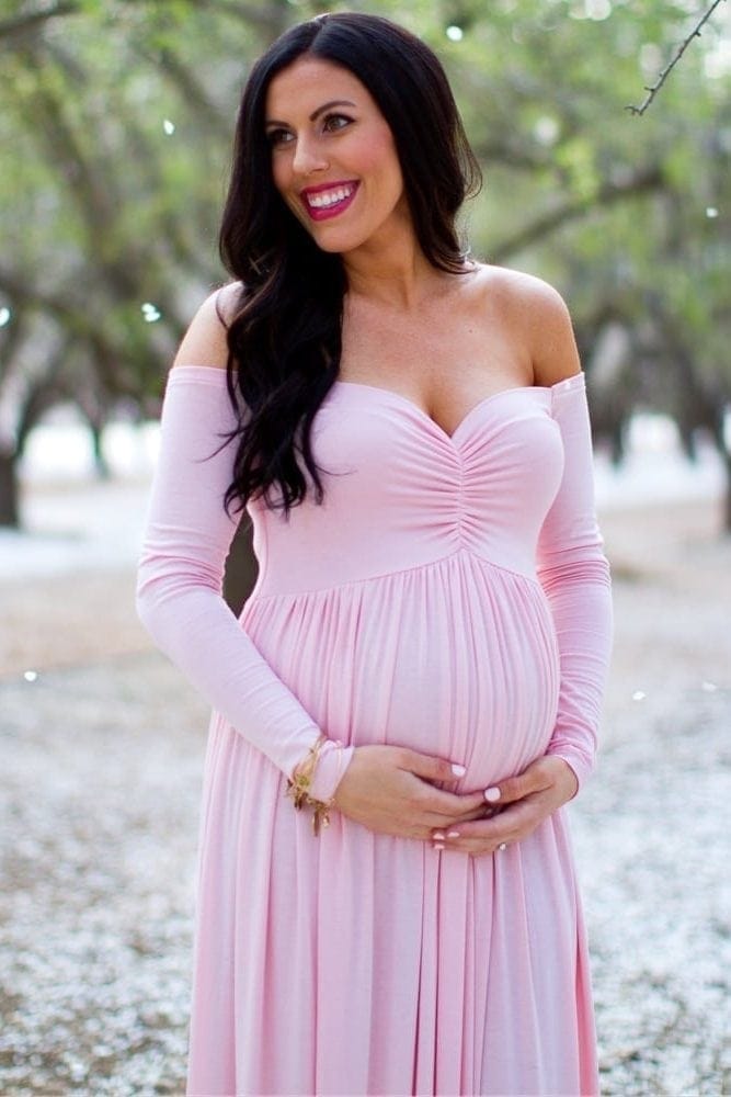 off the shoulder maternity gown