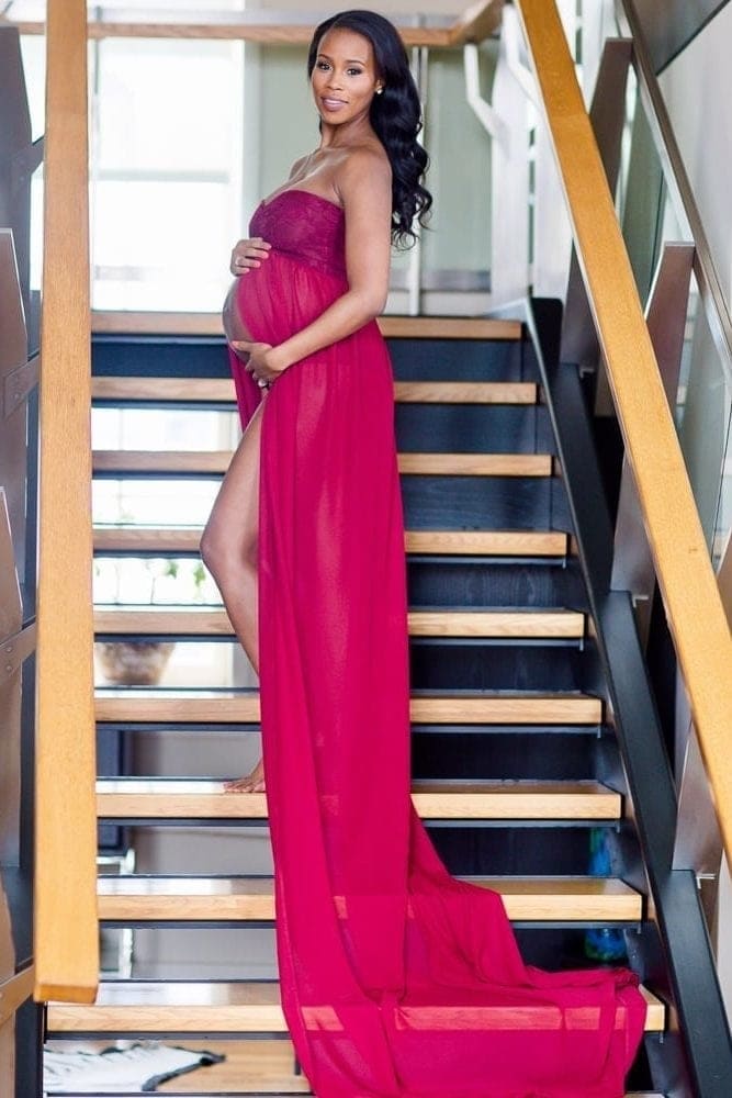 strapless open maternity gown