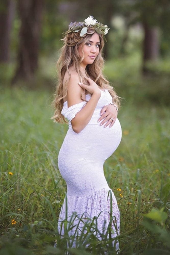 Drop Sleeve Maternity Gown - Lace with Mermaid Bottom