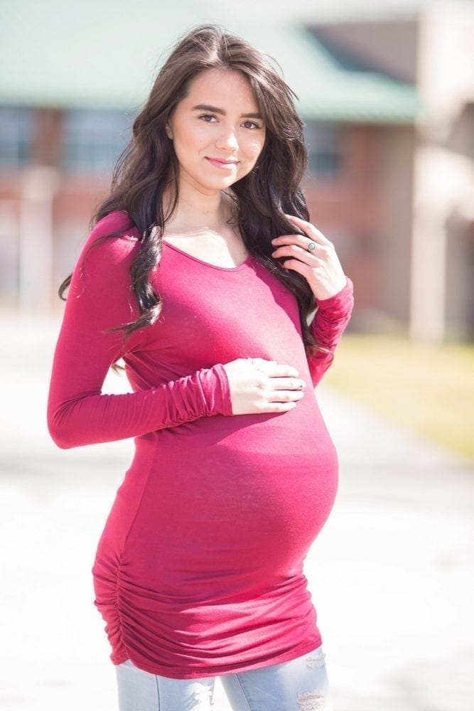 Basic Long Sleeve Ruched Maternity Top