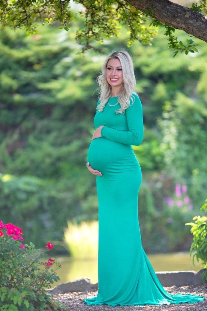 boat neck maternity gown