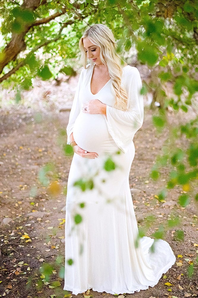 bell sleeve maternity wedding dress