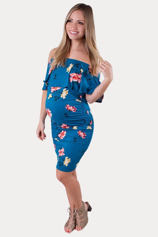 blue floral maternity dress