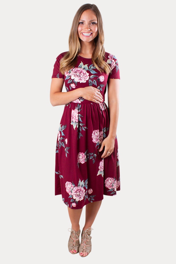 Burgundy floral pregnancy dress