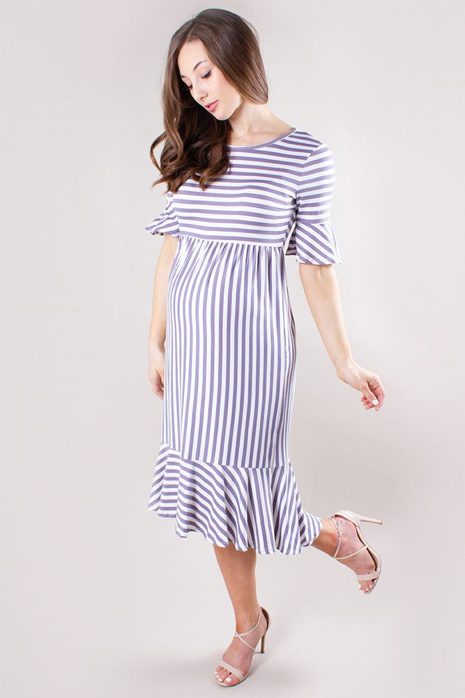 striped ruffle maternity dress