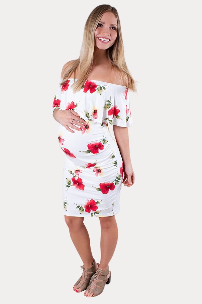 white floral maternity dress