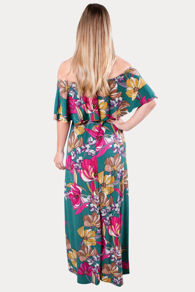 off the shoulder maternity maxi dress