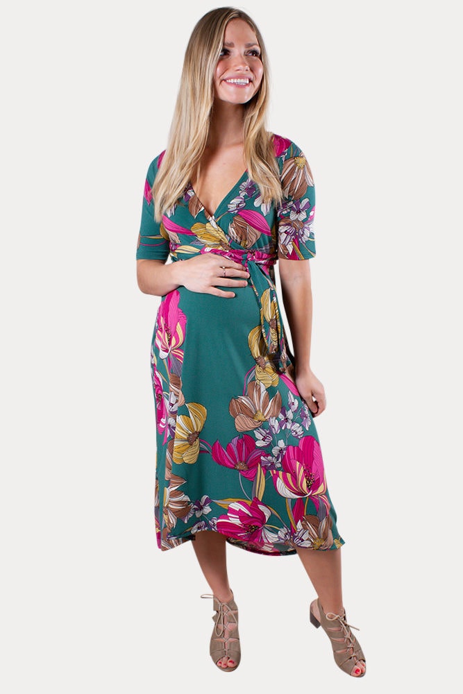 green floral maternity dress