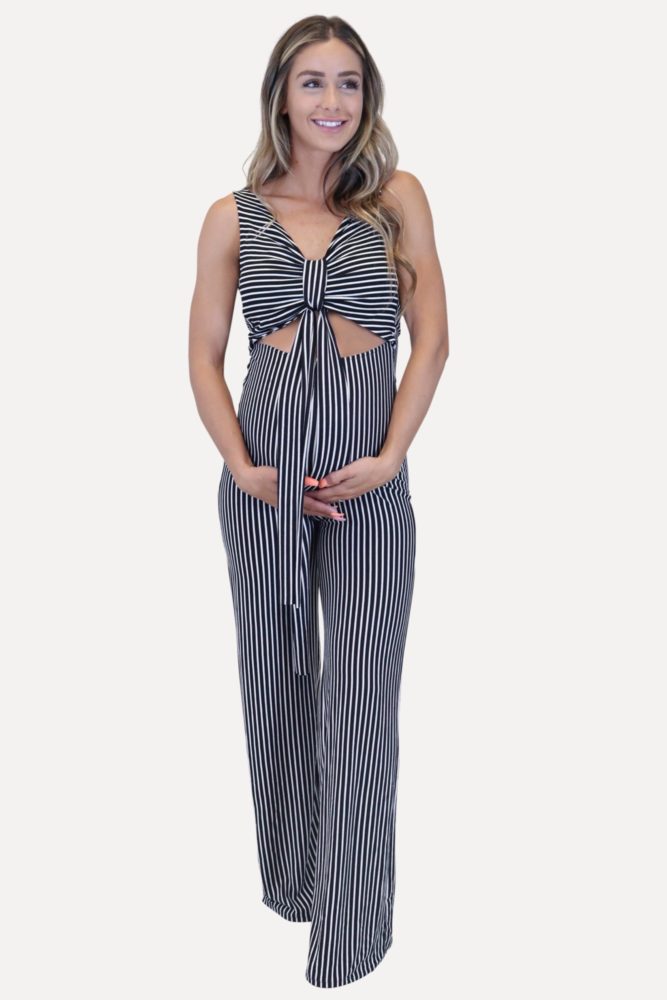 striped maternity jumpsuit
