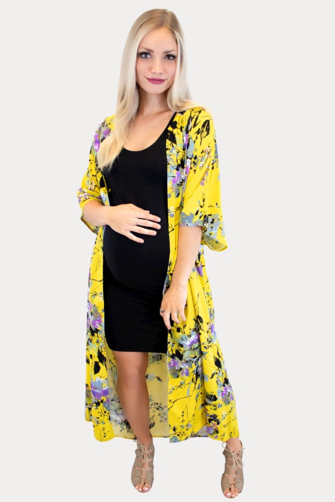 Yellow maternity kimono