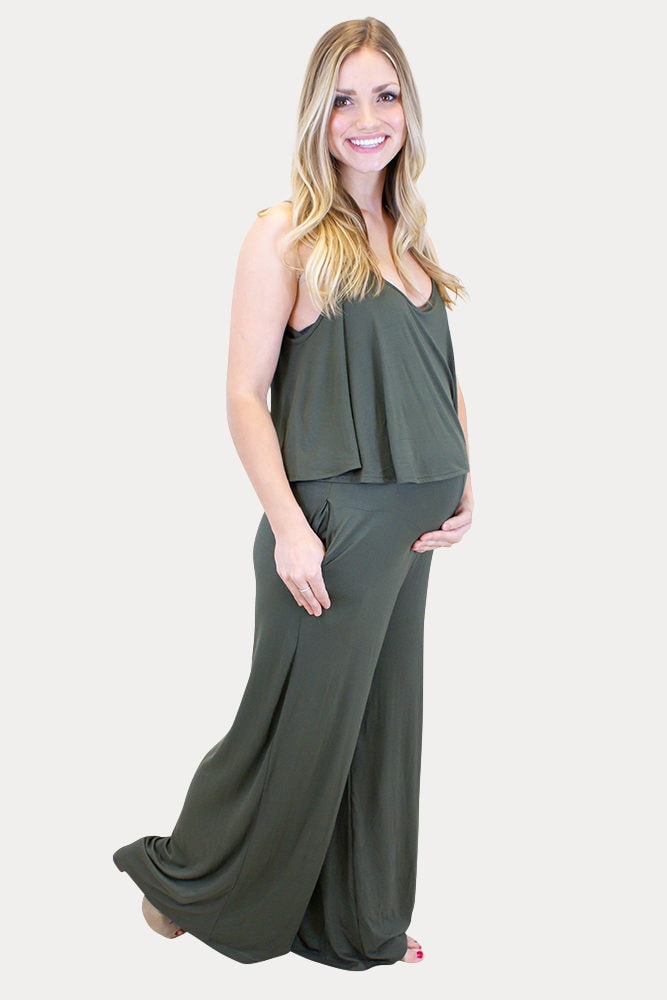 off the shoulder maternity jumpsuit