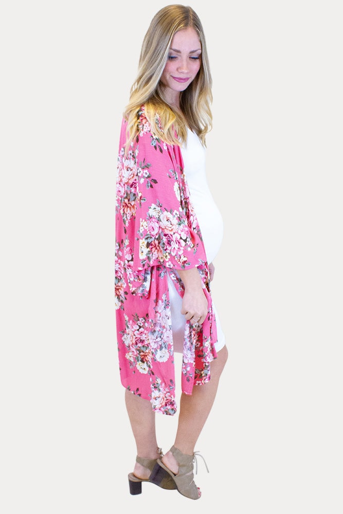 pink floral maternity kimono