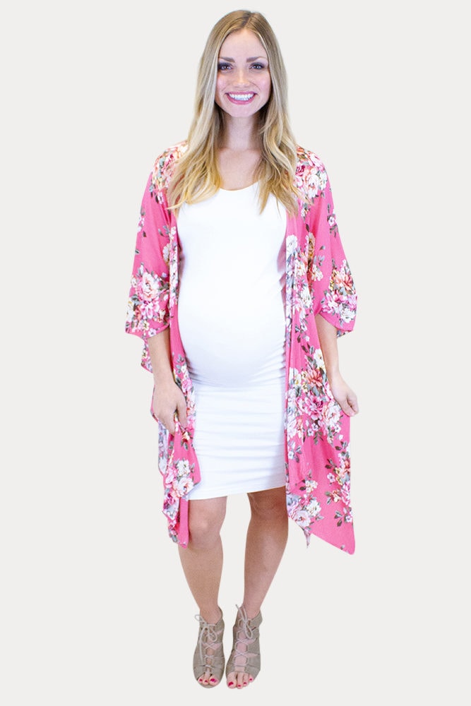 pink floral maternity kimono