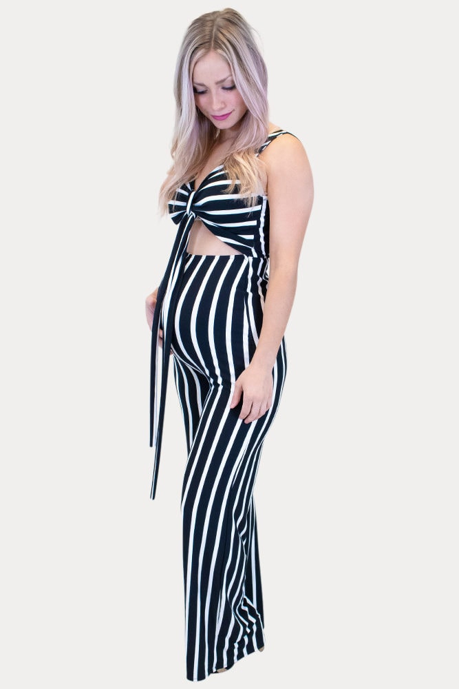 black striped maternity jumpsuit
