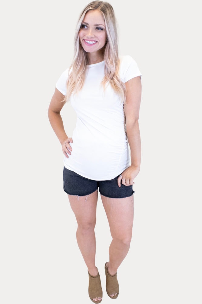 black maternity jean shorts