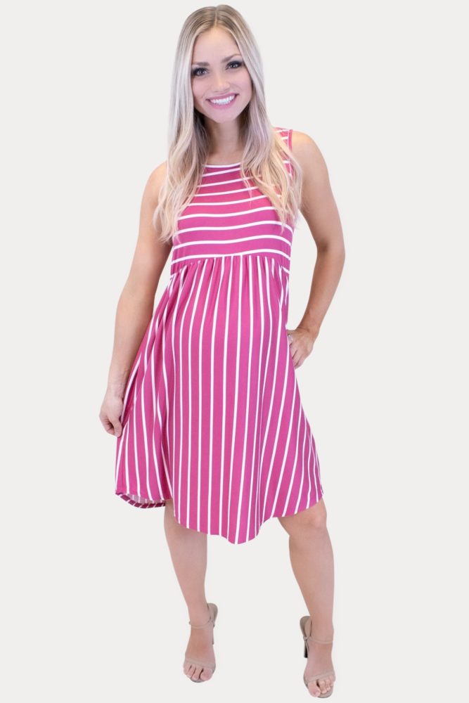 pink striped maternity dress