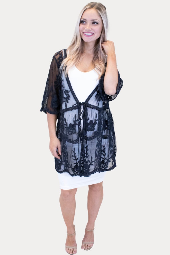 black lace maternity kimono