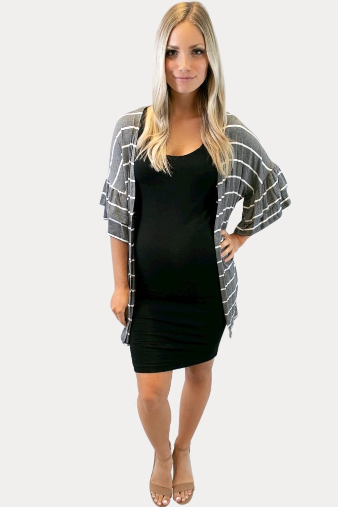grey striped maternity kimono