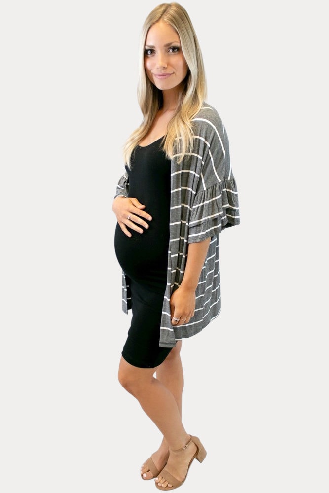 grey striped maternity kimono