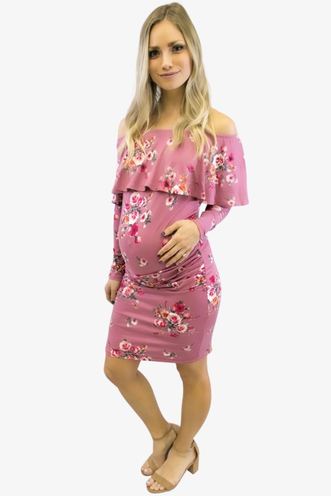 mauve floral maternity dress