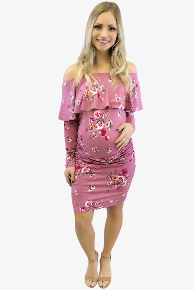 mauve floral maternity dress