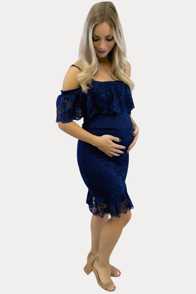 off shoulder lace maternity dress