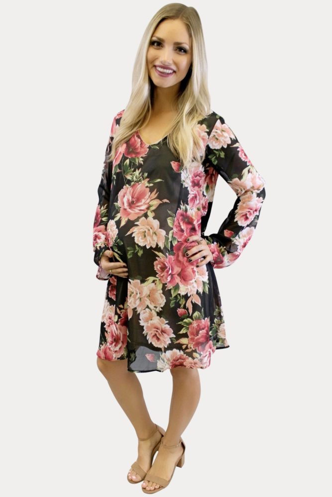 Charcoal Floral V-Neck maternity dress