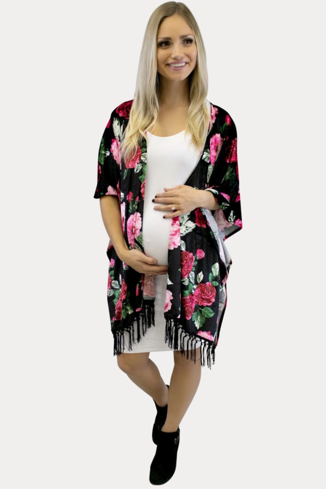 floral velvet maternity kimono