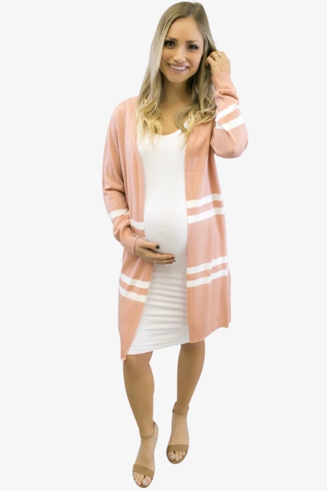 Blush Pink Striped Long-Sleeve Cardigan