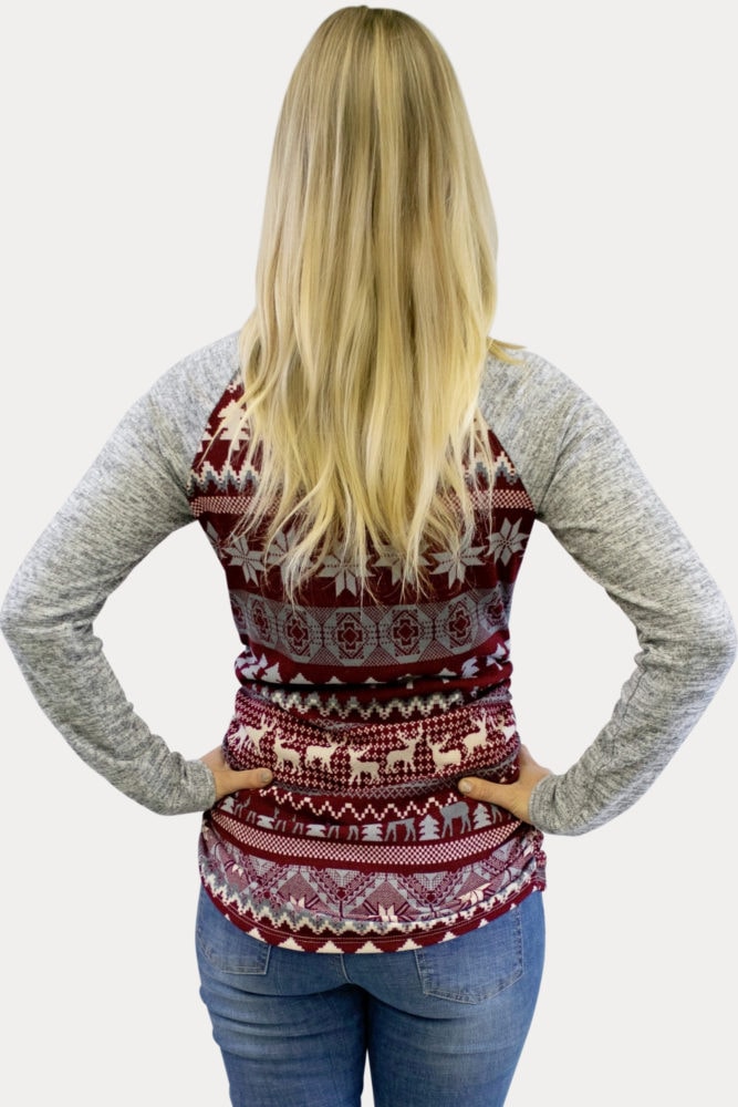 Burgundy long sleeve holiday tee