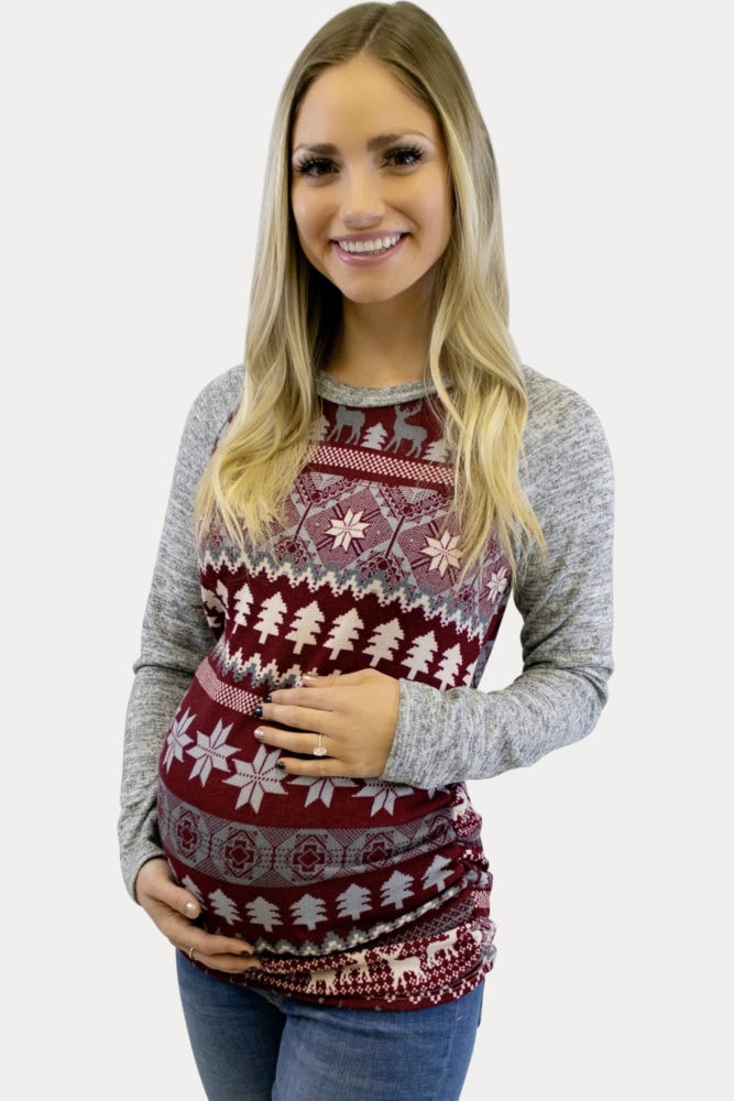 Burgundy Holiday Maternity Tee