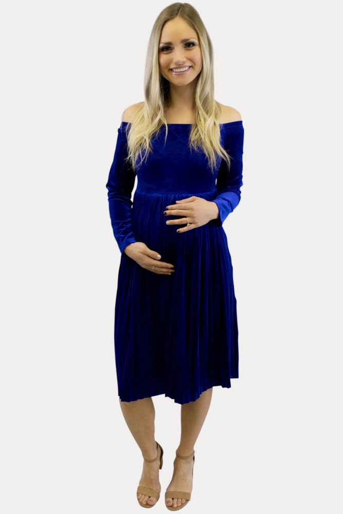 Velvet Pleated Maternity Dress