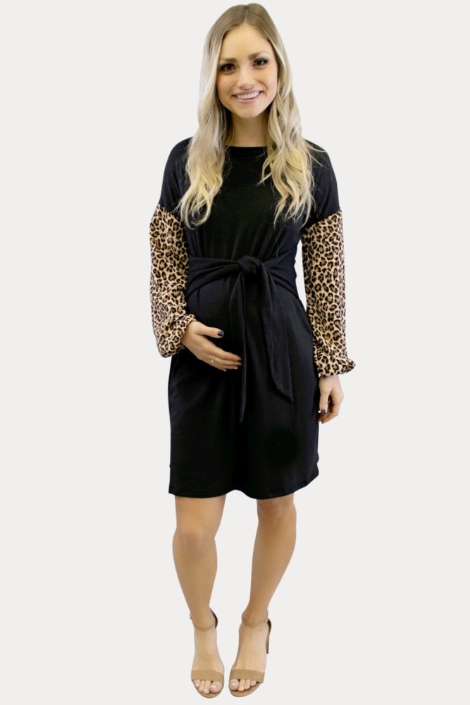 long sleeve leopard maternity dress