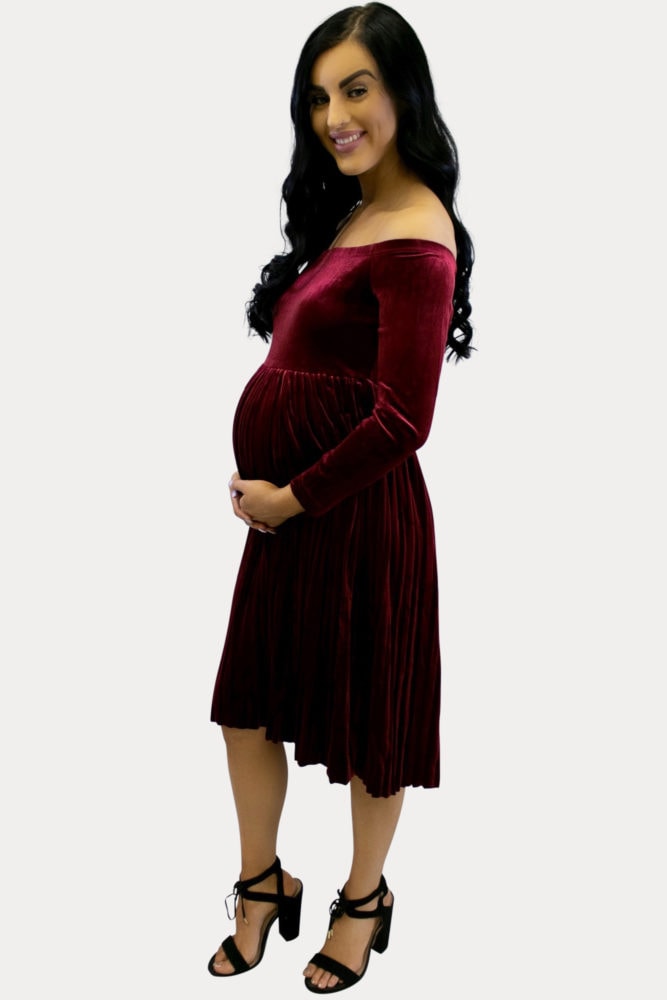 Pleated Velvet Maternity Dress