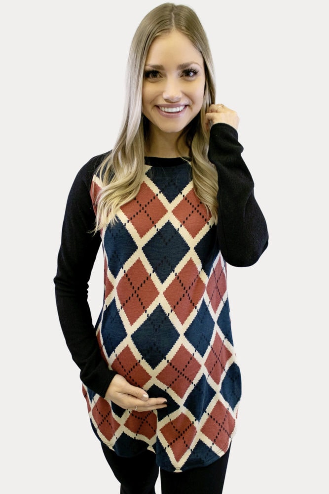 geometric plaid pregnancy top
