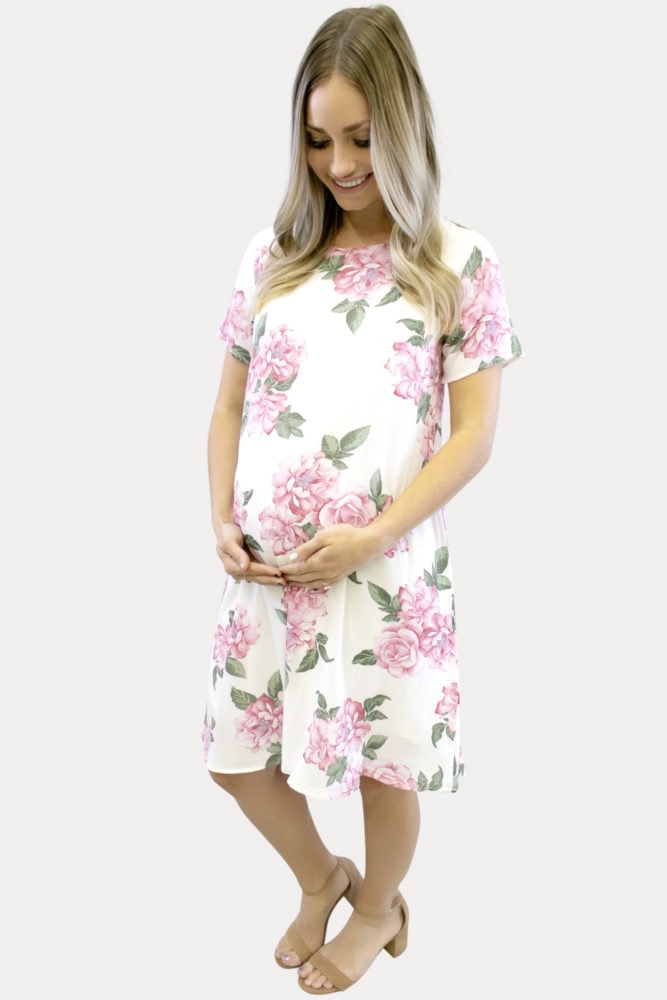 cream floral pregnancy dress
