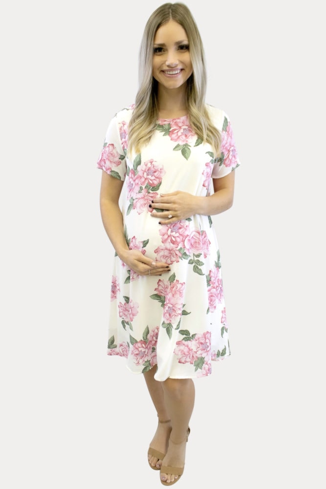 cream floral pregnancy dress