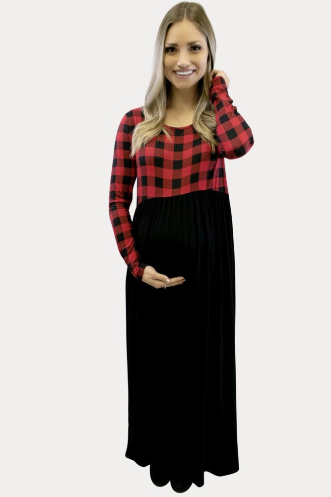 plaid maxi maternity dress