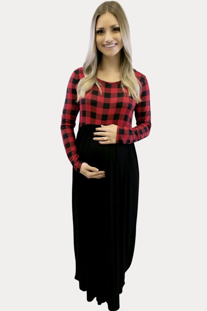 plaid maxi maternity dress