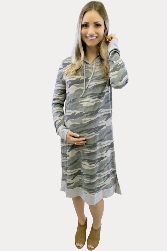hooded camo maternity dress