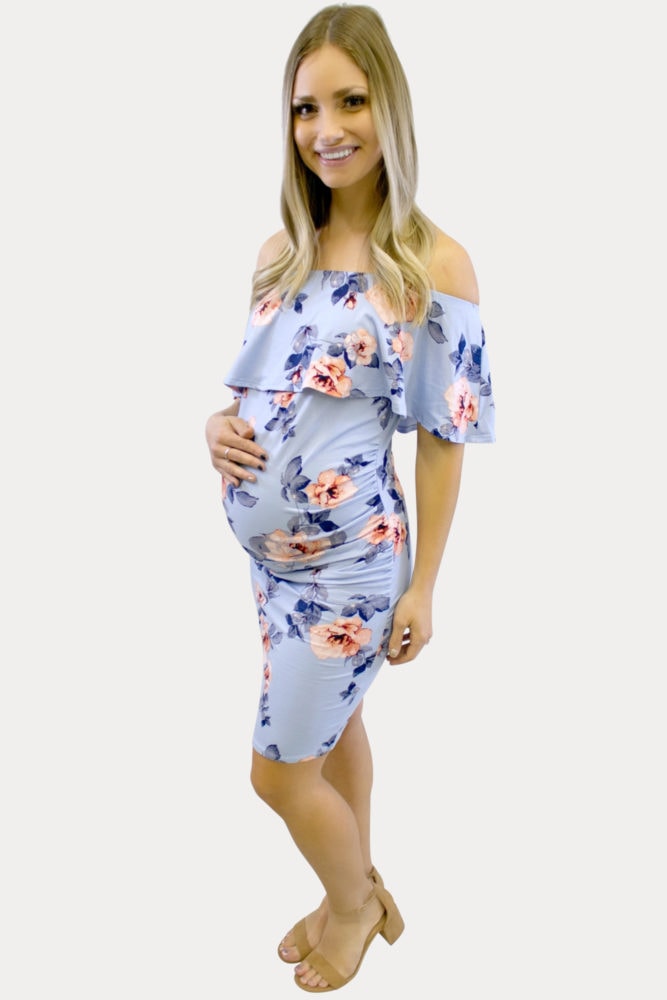 Light blue floral maternity dress