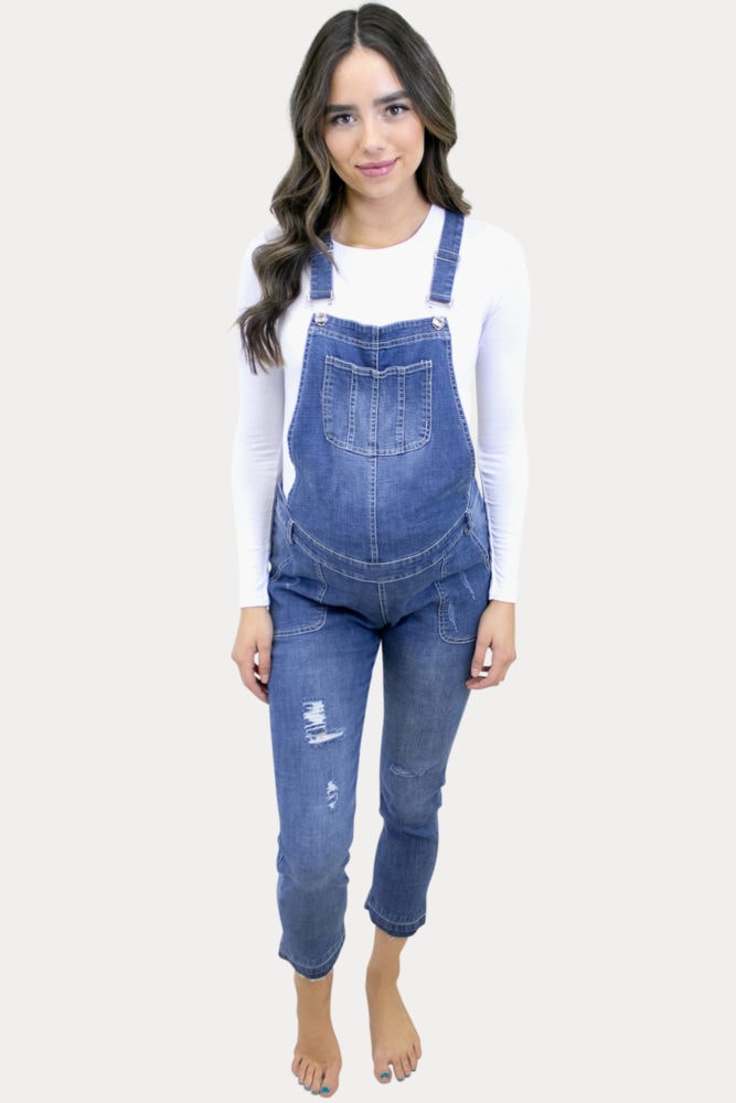 stretch denim maternity overalls
