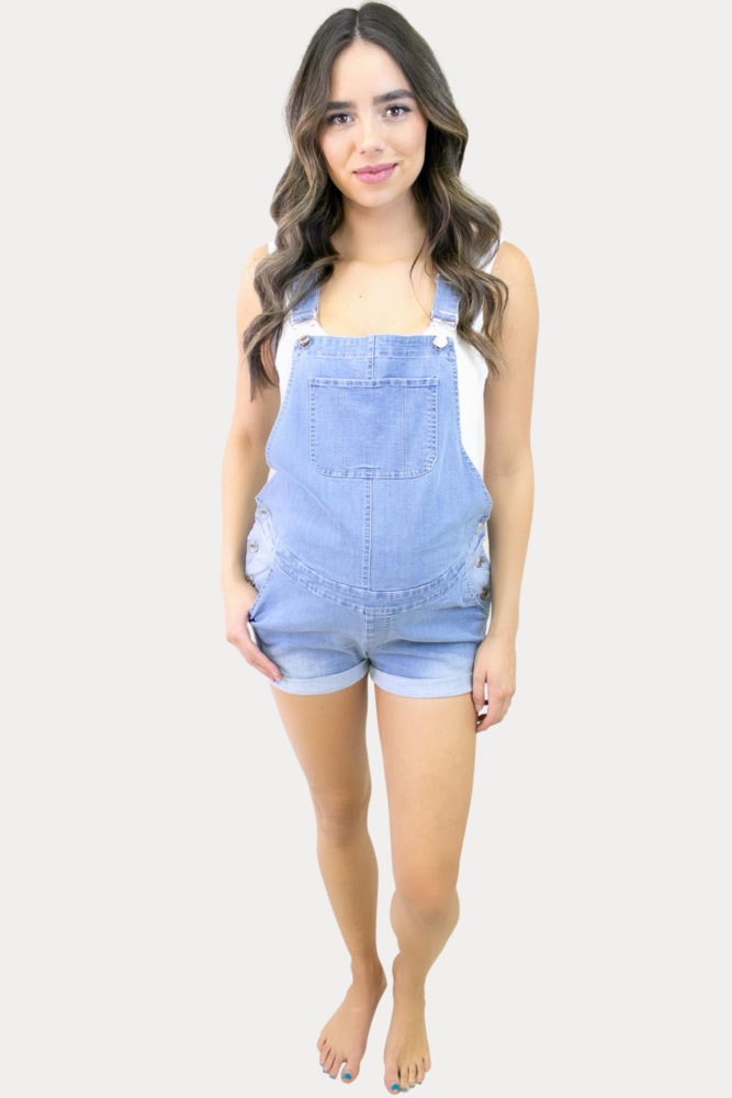 Stretch Denim Maternity Shorts Overalls
