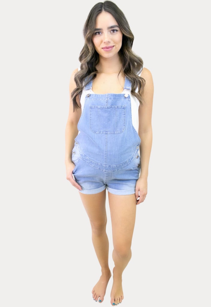 Stretch Denim Maternity Shorts Overalls