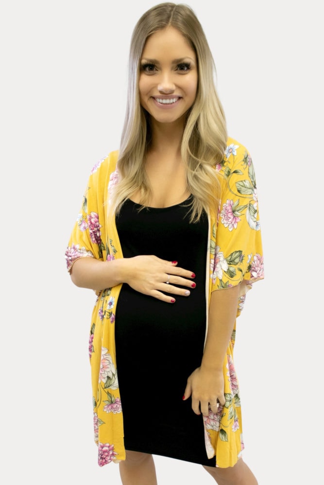 floral mustard maternity kimono