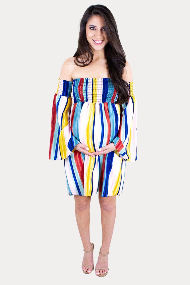 striped maternity mini dress