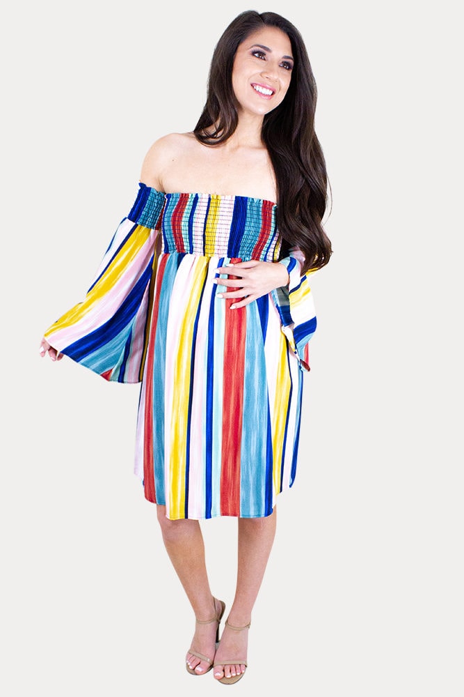 striped maternity mini dress