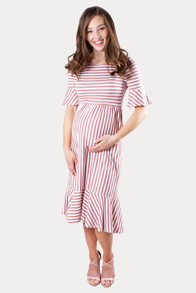 striped midi maternity dress