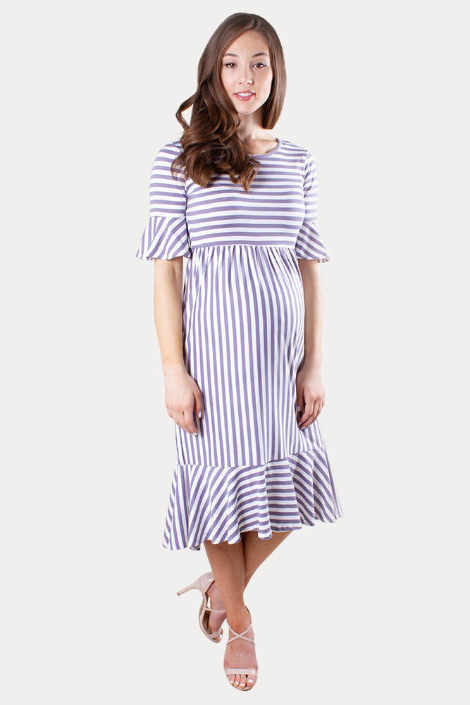striped ruffle maternity dress