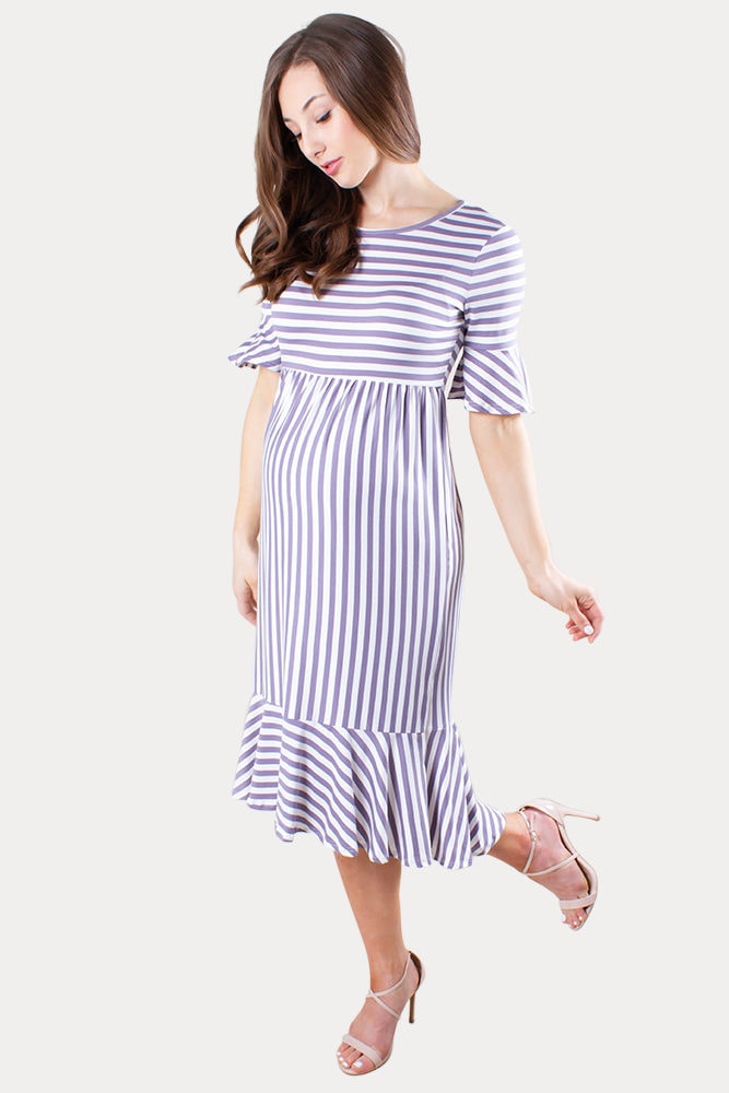 striped ruffle maternity dress